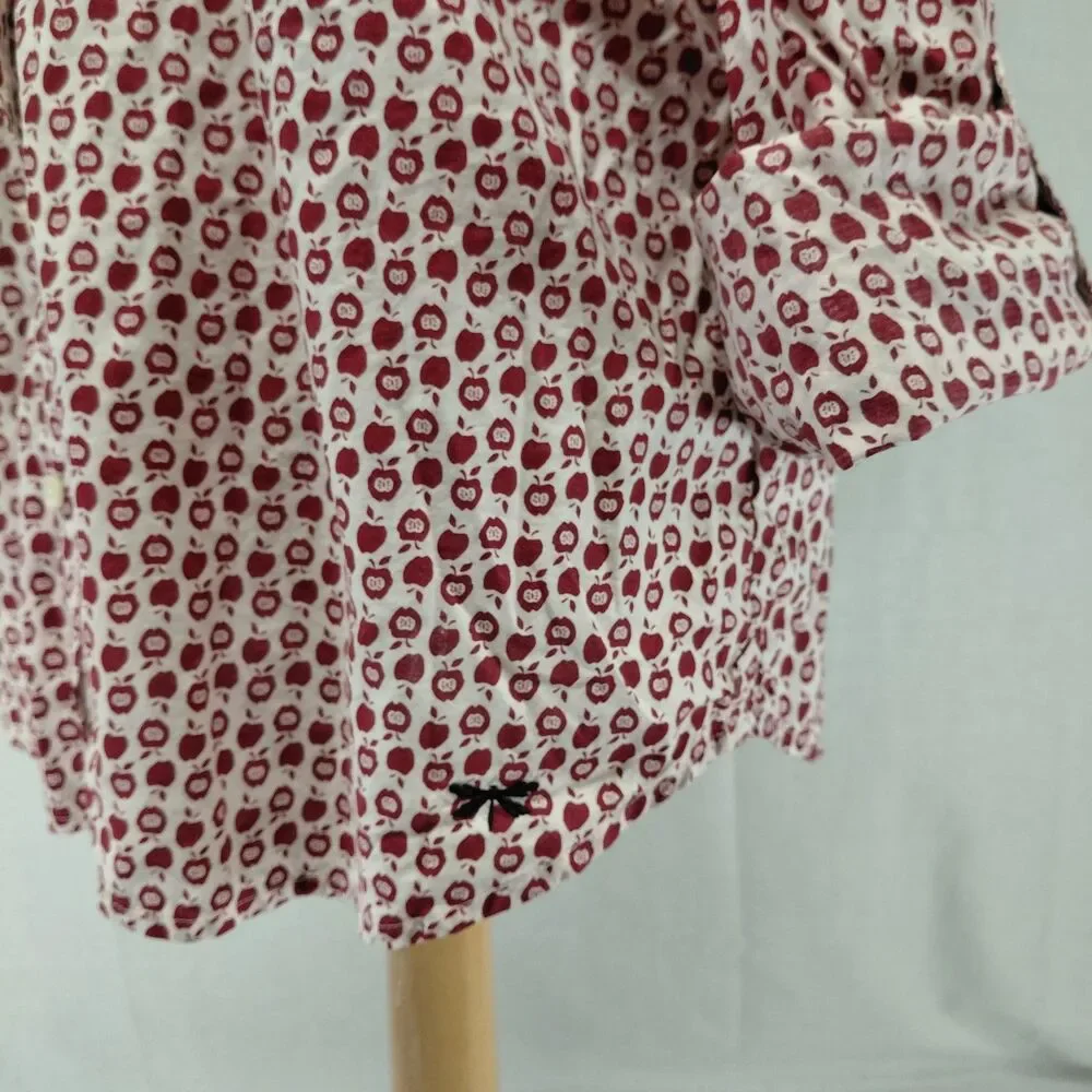 Talbots Apple Print Rolled LS Sleeve Button Down Blouse Red Size 16 - Picture 5 of 10